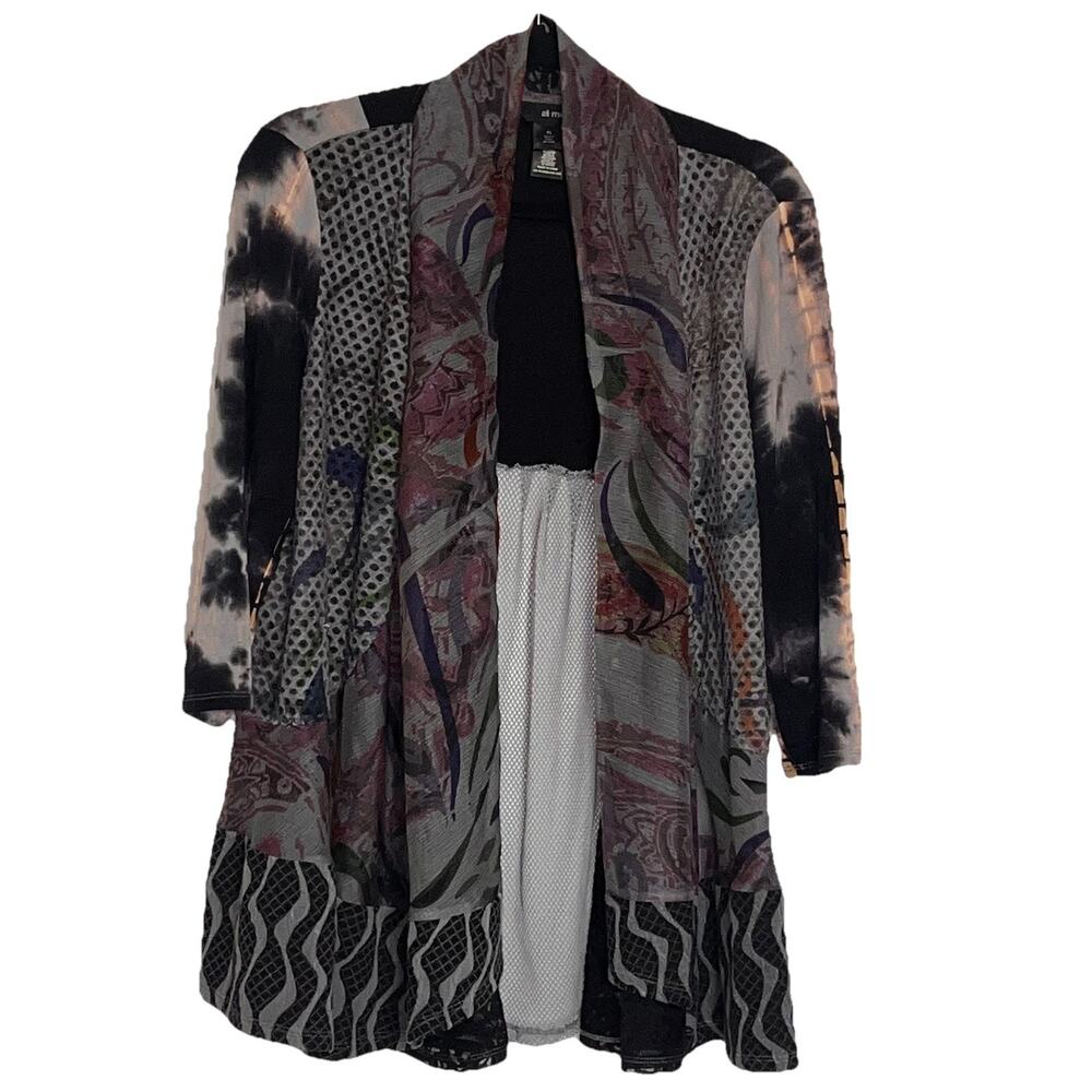 Ali Miles OpenFront Cardigan Size PL Petite Large Multicolor Floral Mixed Fabric